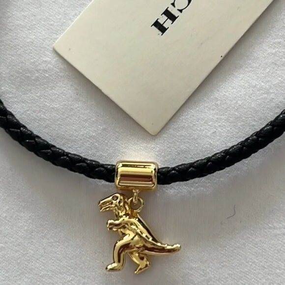 COACH 🦕 Rexy Dinosaur Leather Friendship Slider Bracelet Black Gold - Picture 6 of 9